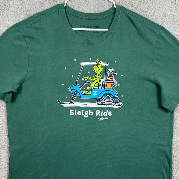 Life Is Good T-Shirt Graphic Golf Tee Men XL Green Dr. Seuss Grinch Short Sleeve